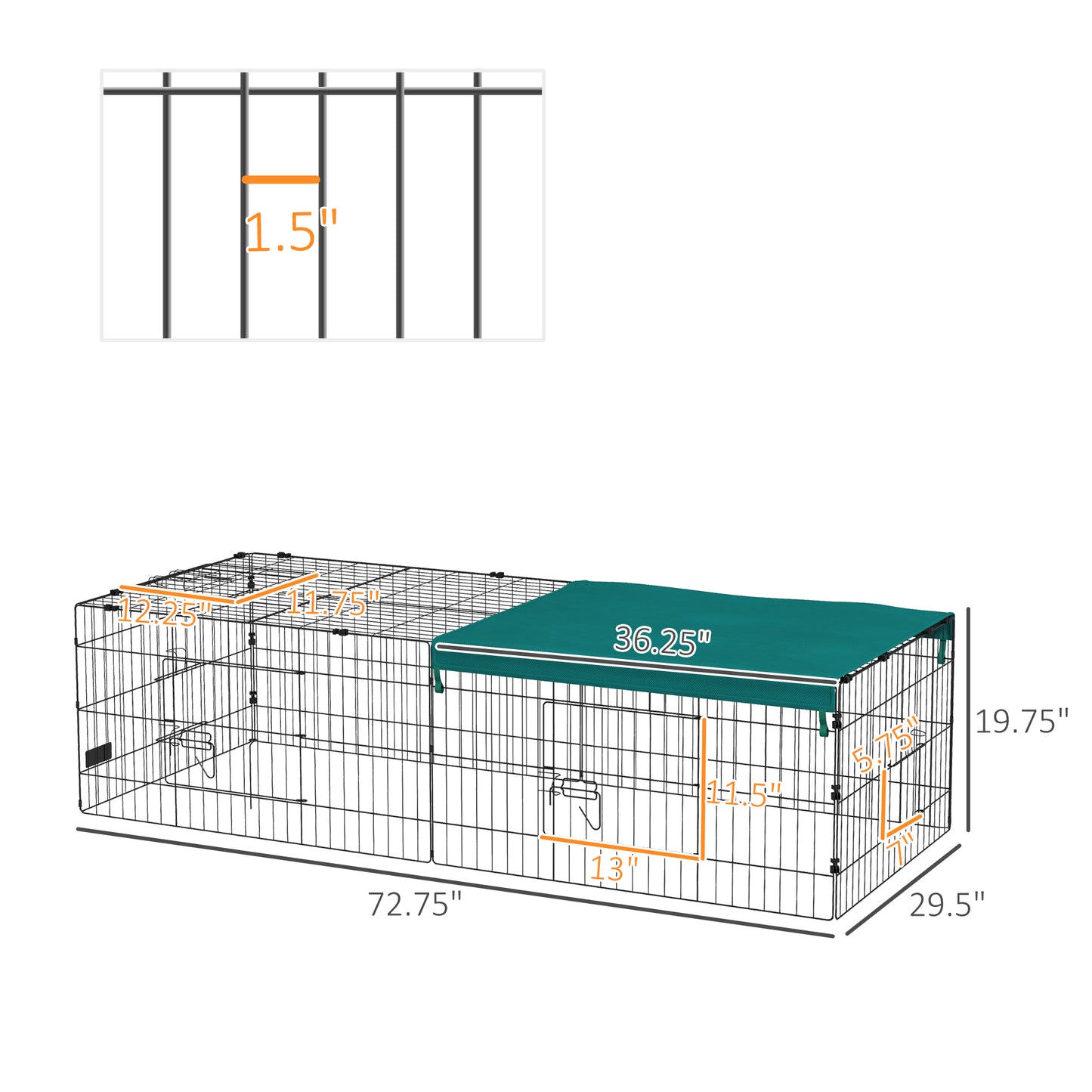 PawHut 73" Outdoor Playpen for Rabbits, Chickens, Chinchillas – Green