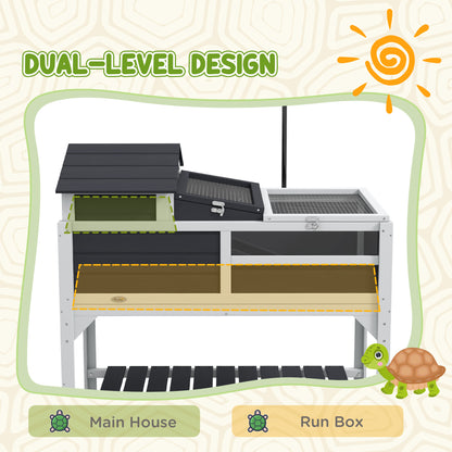 PawHut Tortoise Enclosure Tortoise House w/ Adjustable Lamp Holder, Storage Shelf, Removable Main House, Openable Lid, Gray