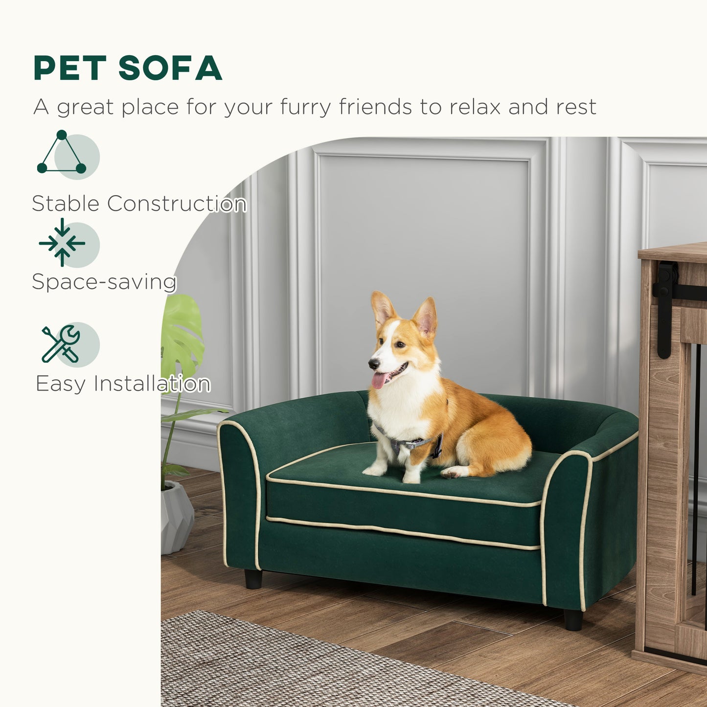 PawHut Pet Couch, Dog Bed for Small and Medium Dogs with Soft Cushion, Washable and Removable Cover, Dark Green