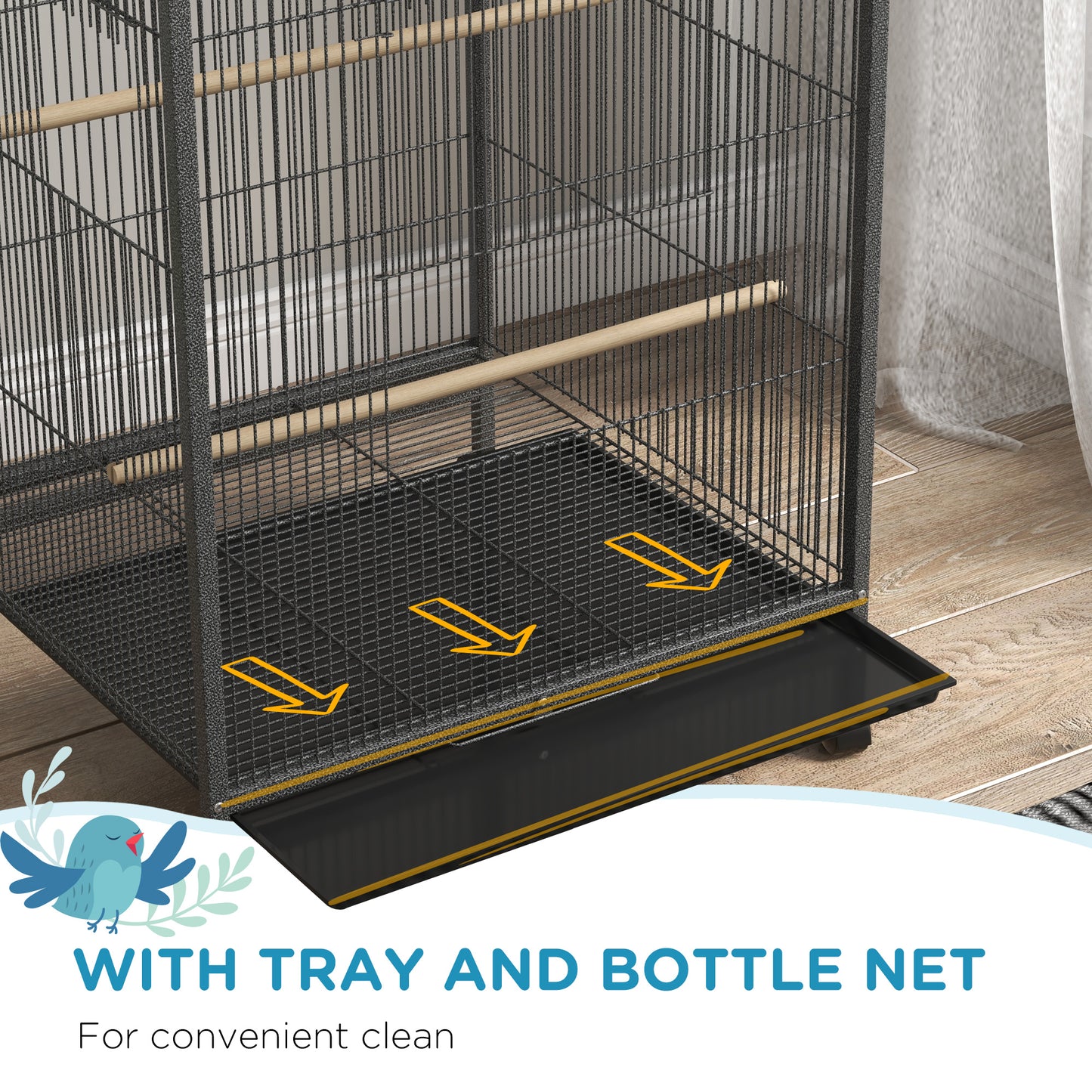 Pawhut Metal Bird Cage with Stand for Parrots, Lovebirds, Finches, Gray