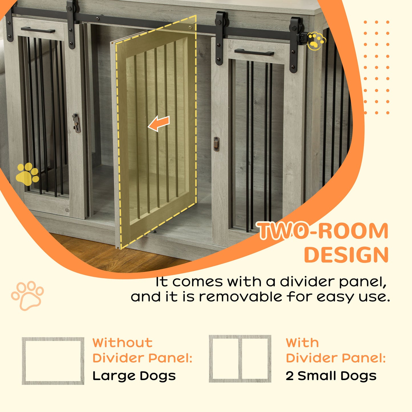 PawHut Modern Dog Crate End Table with Divider Panel, Gray