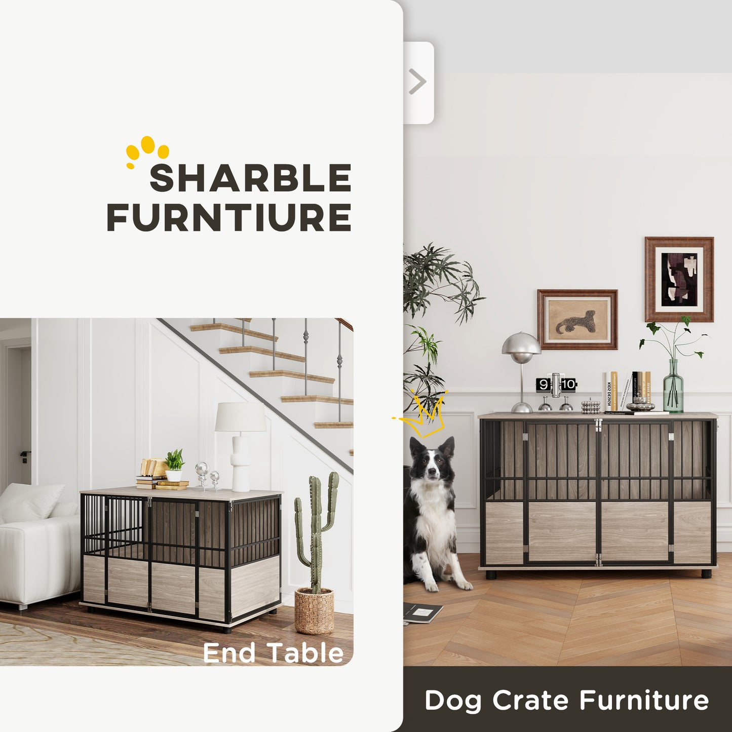 PawHut Decorative Dog Kennel Indoor End Table, 46" Dog Crate Furniture w/ Double Doors for Small to Large Dogs up to 88 lbs.
