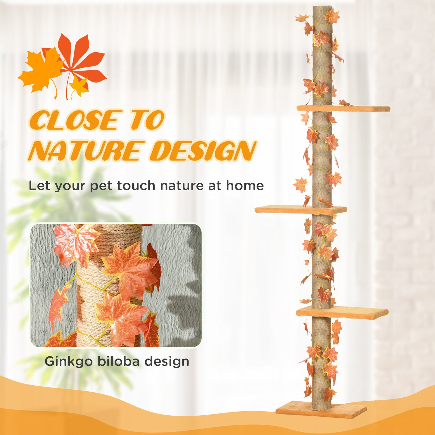 Pawhut Floor to Ceiling Cat Tree with Adjustable Height 80"- 95