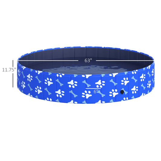 PawHut Foldable Pet Swimming Pool, Portable Dog Bathing Tub, 12" x 63" Plastic Large Dog Pool for Outdoor Dogs and Cats, Blue