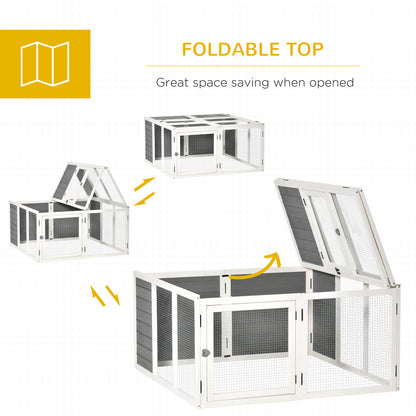 PawHut Wooden Rabbit Hutch with Openable Foldable Top for 1-4 Bunnies