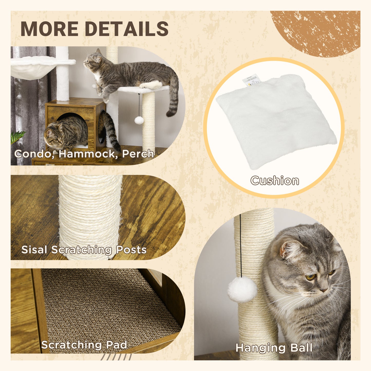 PawHut Cat Tree with Litter Box Enclosure,  2-in-1 Cat Tower Litter Box Furniture Indoor, Cat Condo with Hammock, Scratching Posts Pad, Rustic Brown