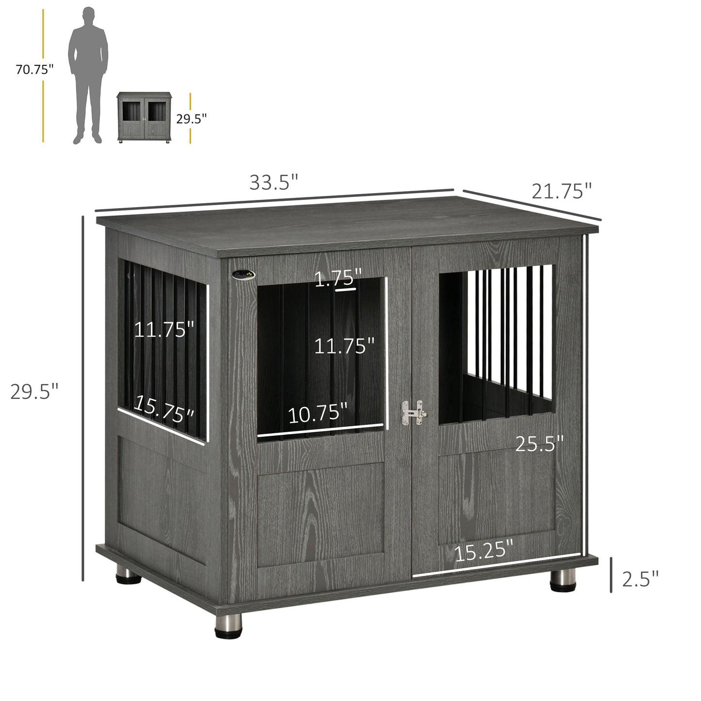 PawHut Dog Crate Furniture, Wooden End Table Furniture with Lockable Magnetic Doors, Small Size Pet Kennel Ind