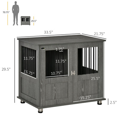PawHut Dog Crate Furniture, Wooden End Table Furniture with Lockable Magnetic Doors, Small Size Pet Kennel Ind