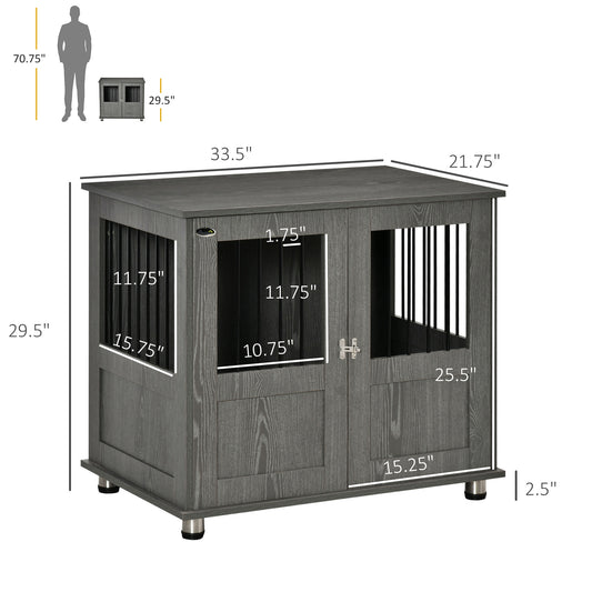 PawHut Dog Crate Furniture, Wooden End Table Furniture with Lockable Magnetic Doors, Small Size Pet Kennel Ind