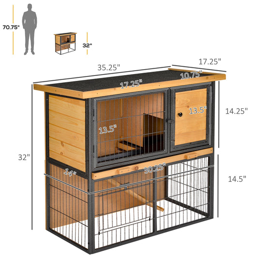 PawHut Wooden Rabbit Hutch Metal Frame Small Animal Habitat with No Leak Tray, Asphalt Openable Roof,Ramp and Lockable Door for Rabbits, Chickens, Ducks, Outdoor Light Yellow