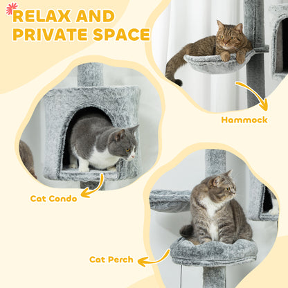 PawHut 89"-100" Floor to Ceiling Cat Tree for Indoor Cats, Activity Center with Cat Perch & Condo, Gray