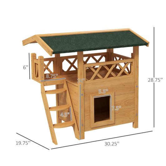 PawHut Outdoor Cat House, Wooden Kitten Condo, Natural