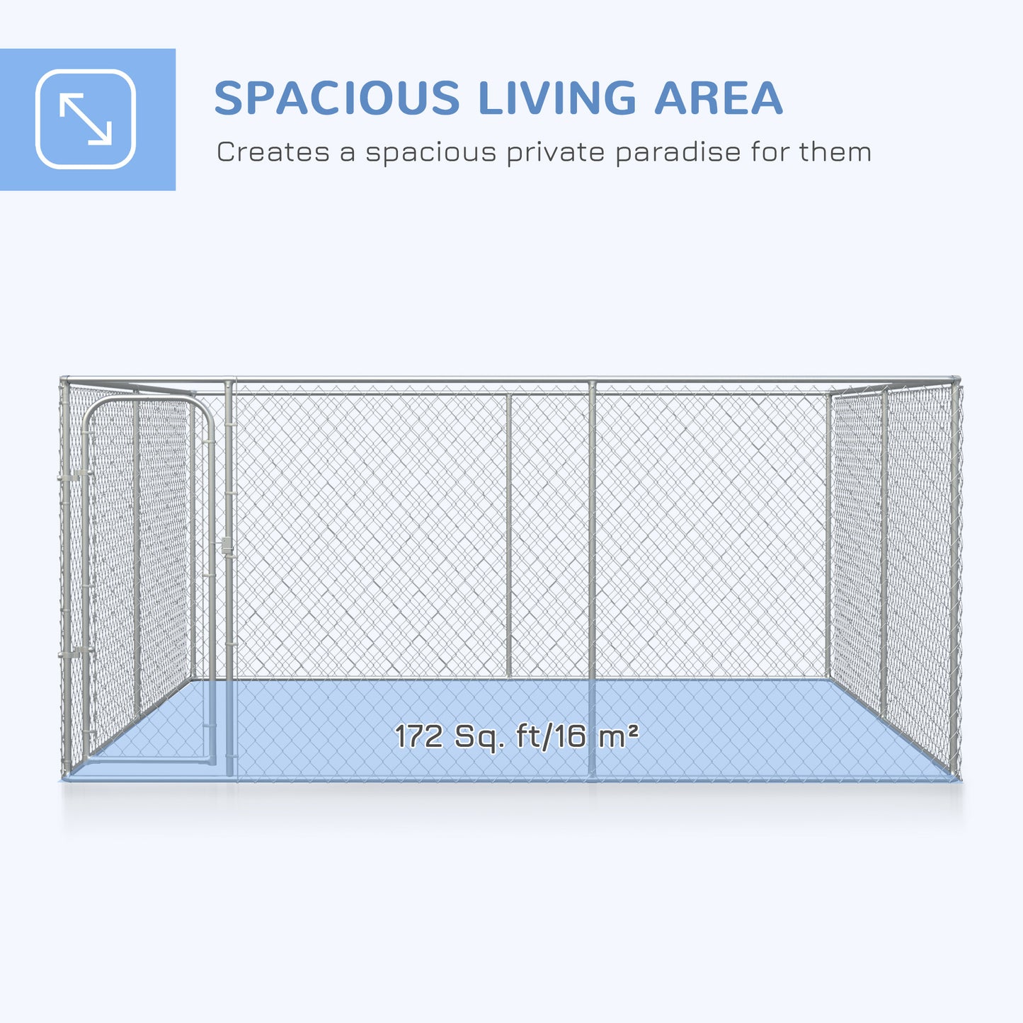 PawHut Outdoor Dog Kennel, Galvanized Chain Link Fence Heavy Duty Pet Run House, Chicken Coop with Secure Lock Mesh Sidewalls for Backyard Garden, Silver