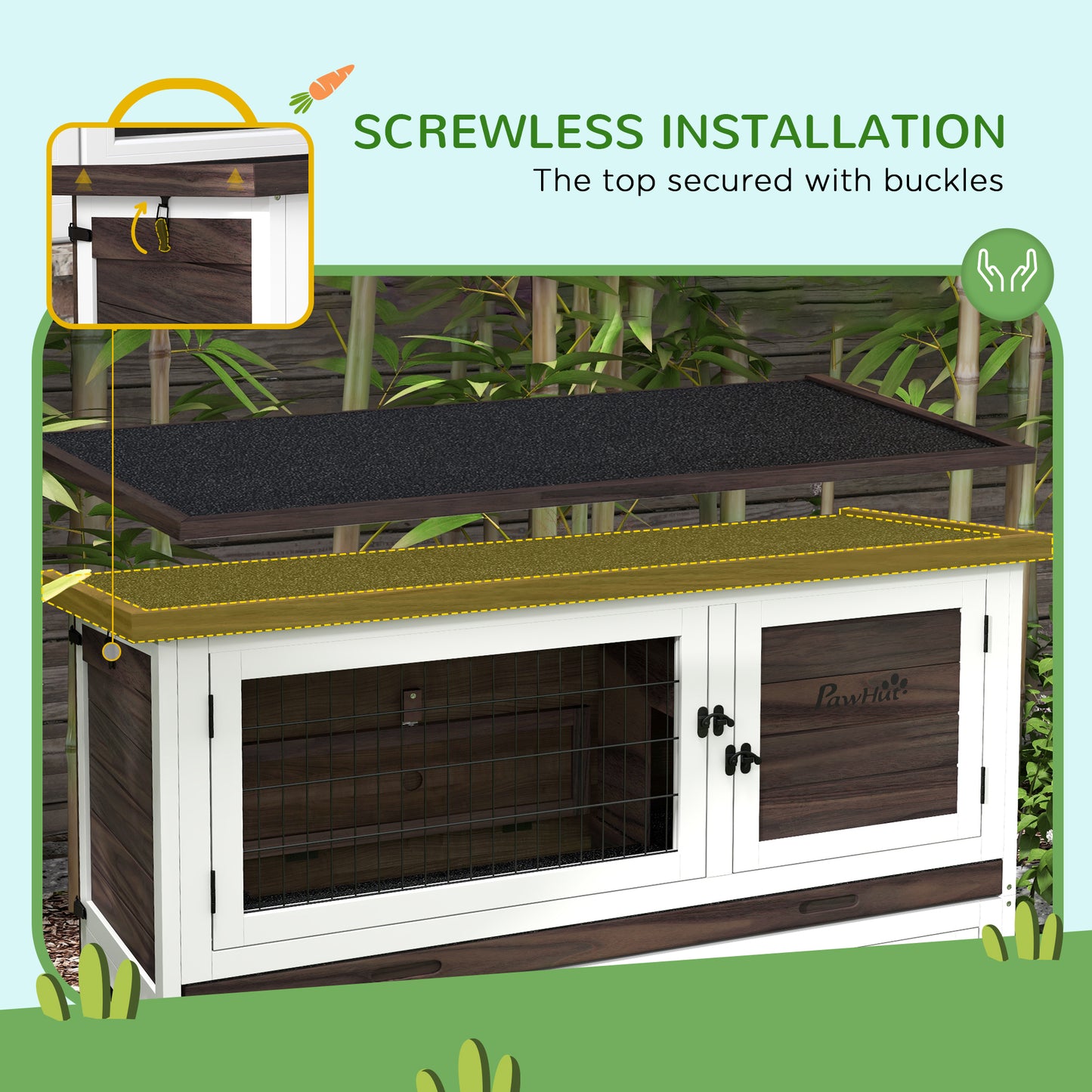 PawHut 46" Outdoor Rabbit Hutch w/ Removable Trays & Ramp for 1-2 Rabbits