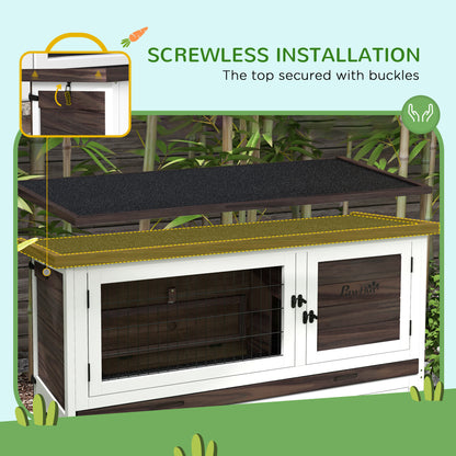 PawHut 46" Outdoor Rabbit Hutch w/ Removable Trays & Ramp for 1-2 Rabbits