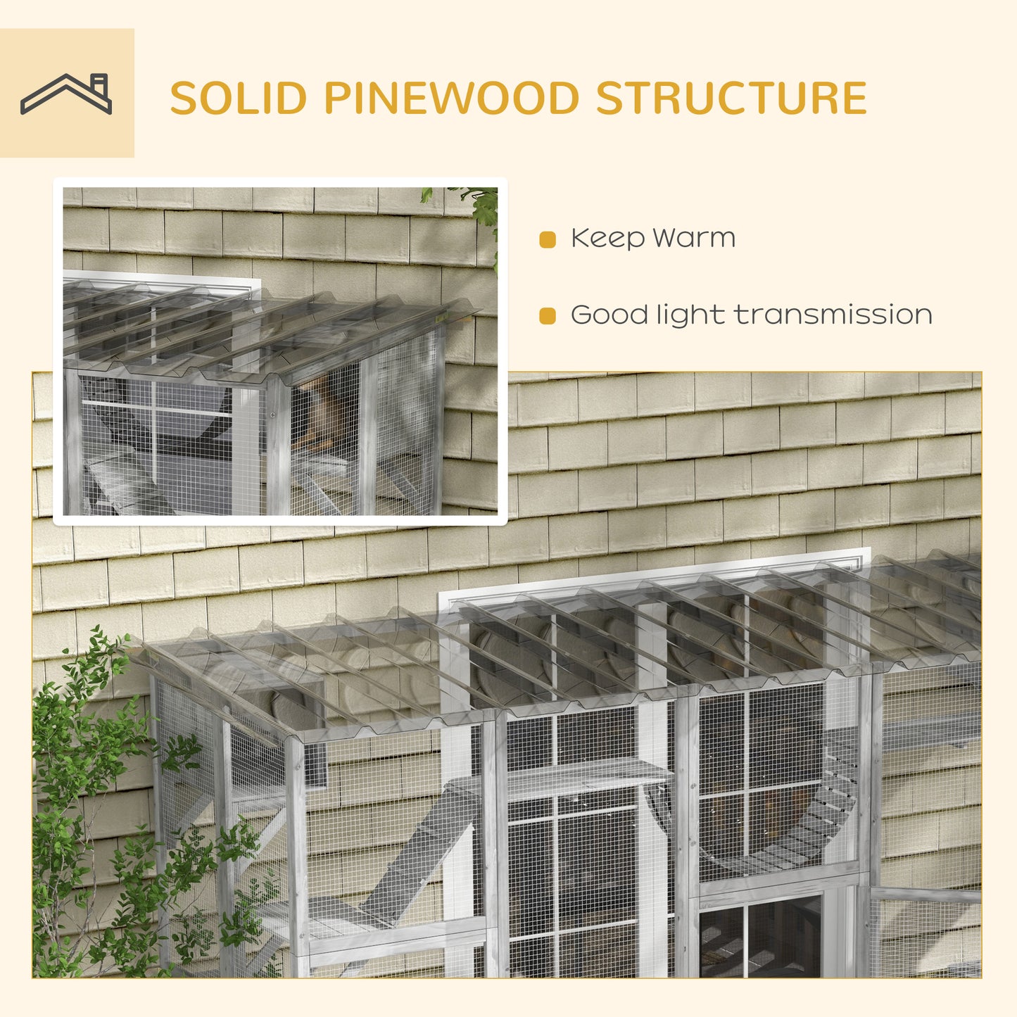 PawHut Catio Playground Cat Window Box Outside Enclosure for Multiple Cats w/ Shelves & Bridges, Gray