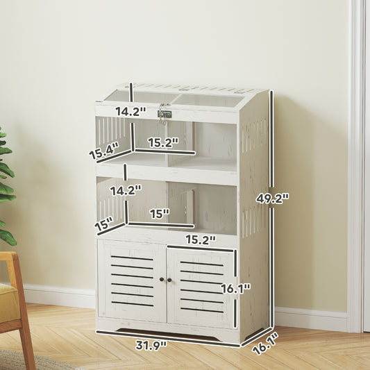 PawHut Multi-Pet Hamster Cage w/ Storage Cabinet – Cream White (31.9")