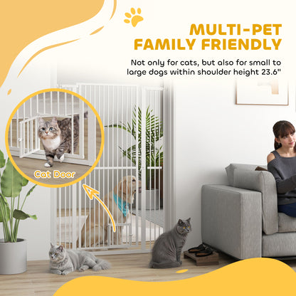 PawHut 59" Extra Tall Pet Gate, 30"-41" Dog Gate with Cat Door, 1.4" Narrow Gap, 2.8" and 5.5" Extension, for Doorway, Hallway