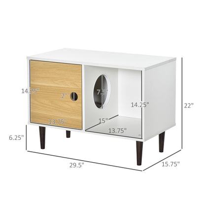 PawHut Wooden Cat House with Soft Cushion, Decorative Kitten Condo Side Table, Elevated Pet House with Storage Space