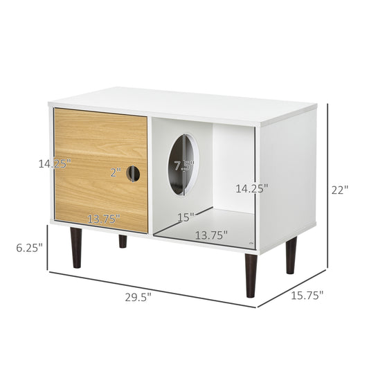 PawHut Wooden Cat House with Soft Cushion, Decorative Kitten Condo Side Table, Elevated Pet House with Storage Space
