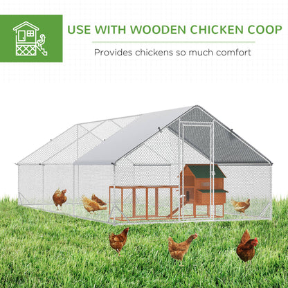 PawHut 10' x 20' x 6.5' Chicken Coop Cage, Outdoor Hen House w/Cover & Lockable Door