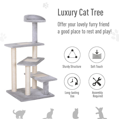PawHut 40" 5-Level Revolving Stair Cat Tree Scratcher Climbing Activity Tower with Play Center and Resting Perch - Gray