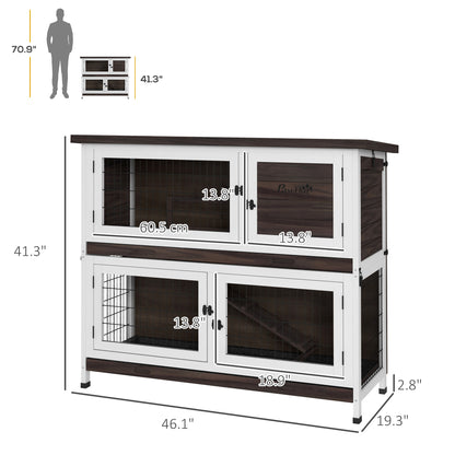 PawHut 46" Outdoor Rabbit Hutch w/ Removable Trays & Ramp for 1-2 Rabbits