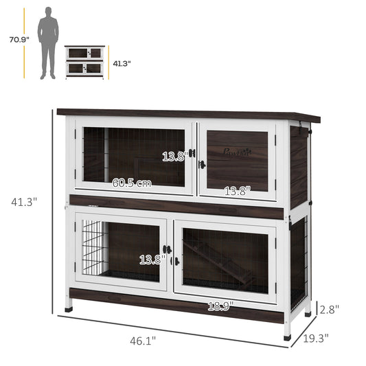PawHut 46" Outdoor Rabbit Hutch w/ Removable Trays & Ramp for 1-2 Rabbits